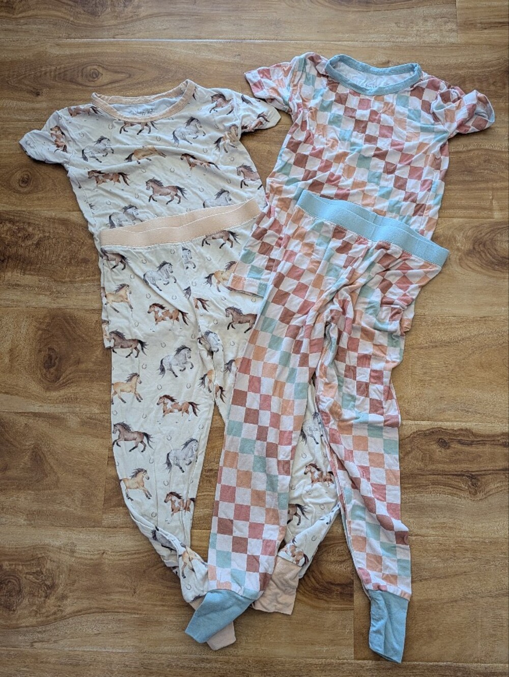 Lot Of 2 The Sleepy Sloth Bamboo Pant Pajama Sets Western Horses Checkered 4T